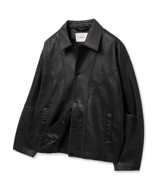 MUSINSA公式 | VTWO ヴィンテージウォッシュドレザージャケット_ブラック