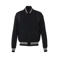 サンローランパリ テディ ウール スタジャン 46 メンズ ブラック