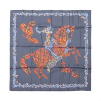 エルメス カレ90 H.d'Origny 花咲く馬 スカーフ シルク グレー