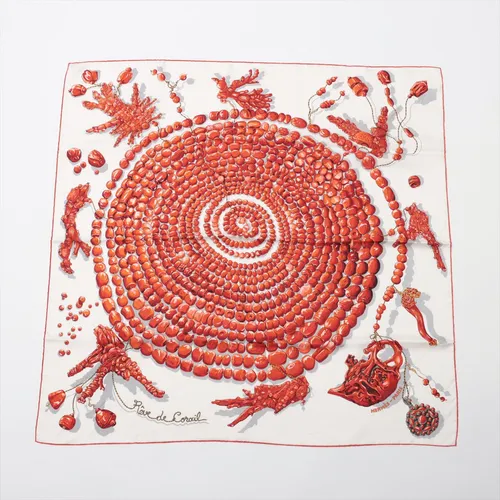 エルメス カレ90 Reve de Corail 珊瑚の夢 シルク スカーフ レッド