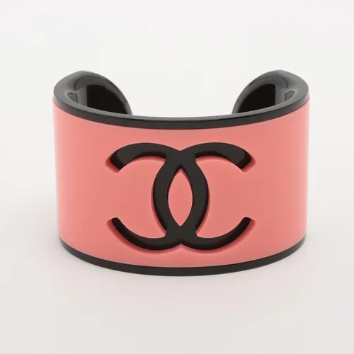 シャネル ココマーク プラスチック バングル P23C ピンク×ブラック
