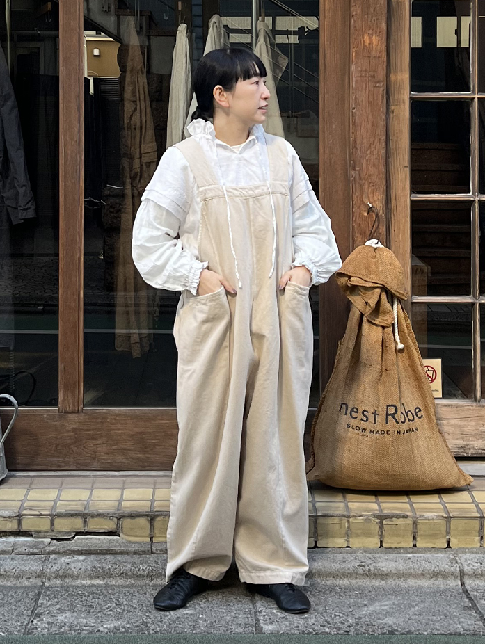 UpcycleLino] チノウォッシュカラーサロペット｜nest Robe / CONFECT