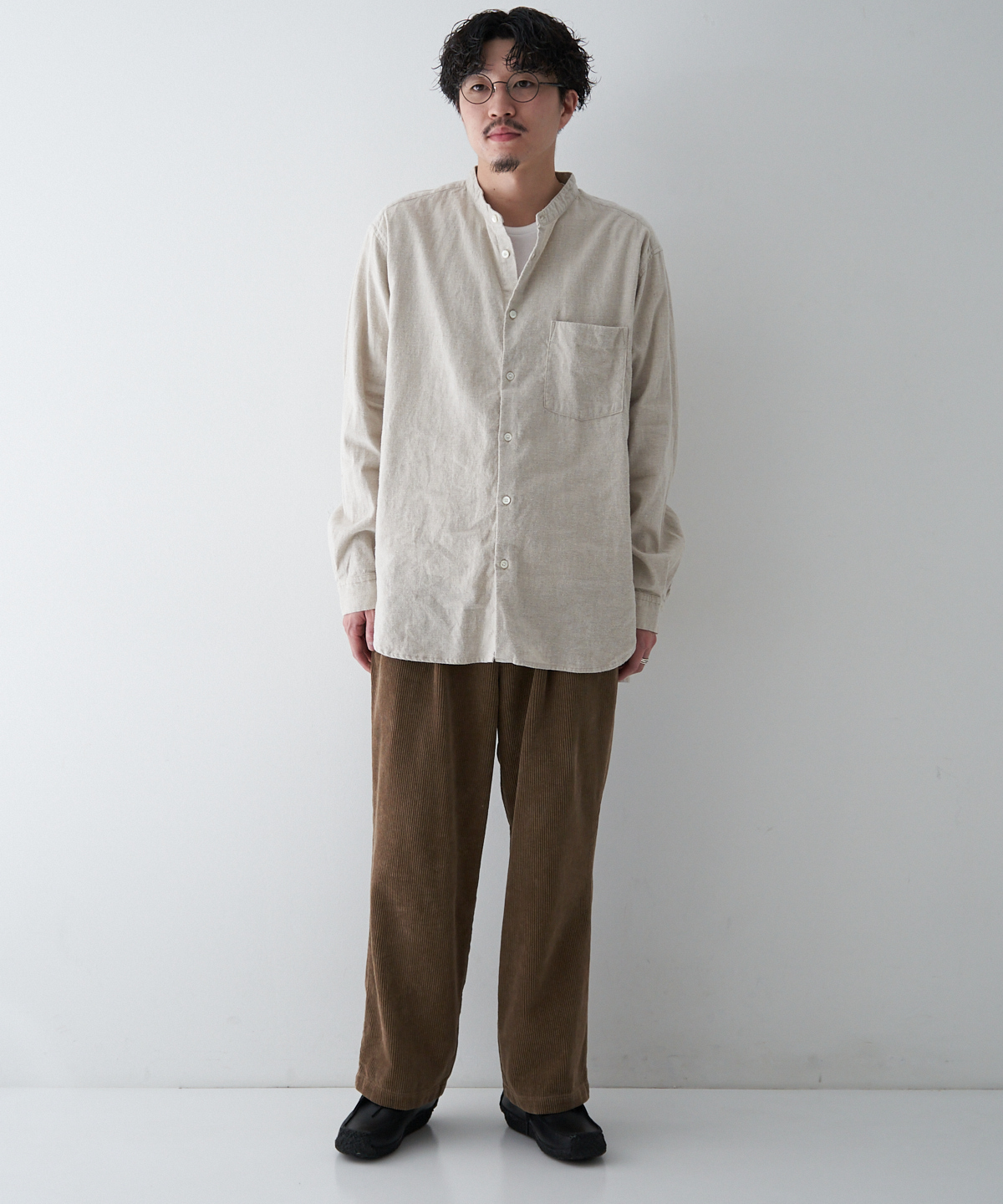 UpcycleLino] 起毛リネン バンドカラーシャツ｜nest Robe / CONFECT