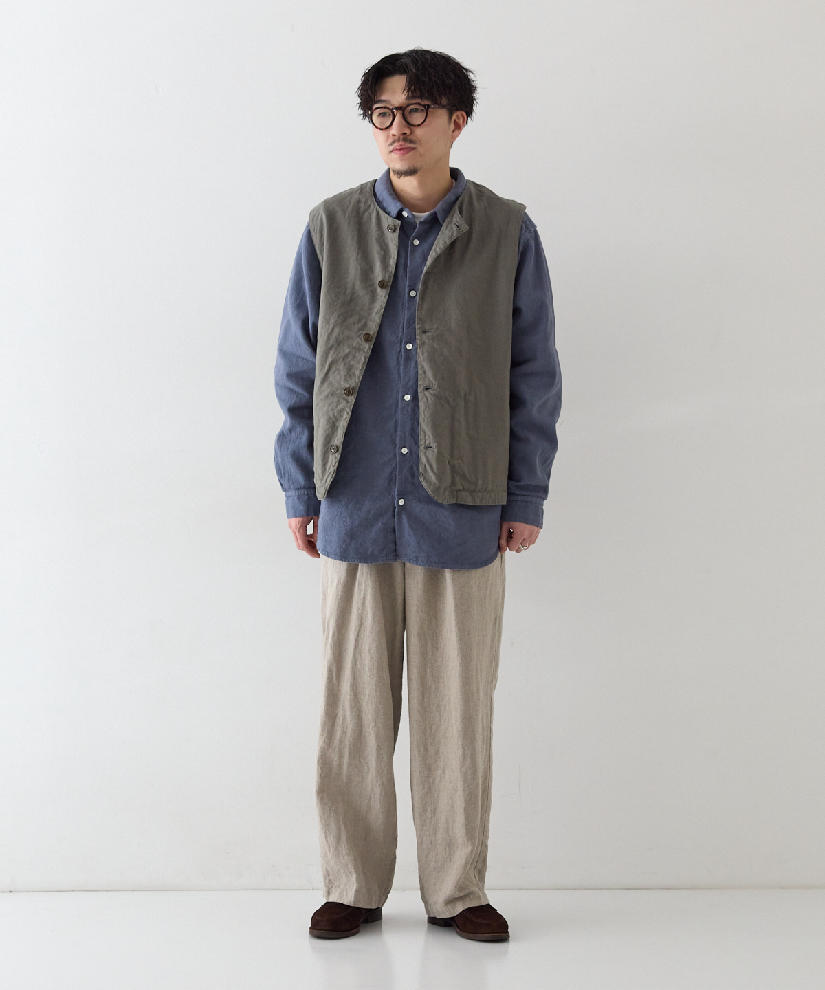 UpcycleLino 】 ポプリン クルーネックベスト｜nest Robe / CONFECT