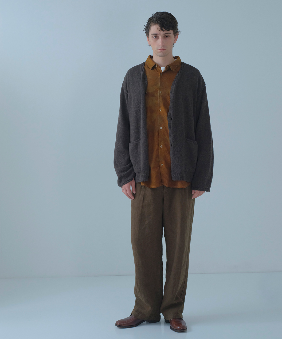 ウールコットン スラブニット キーネックカーディガン｜nest Robe