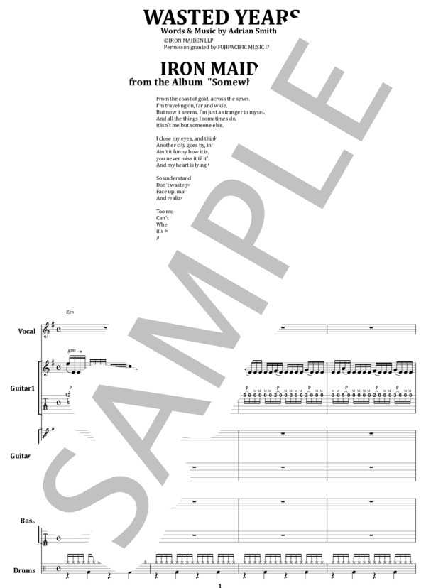 楽譜】IRON MAIDEN / WASTED YEARS バンド・スコア from68 / IRON