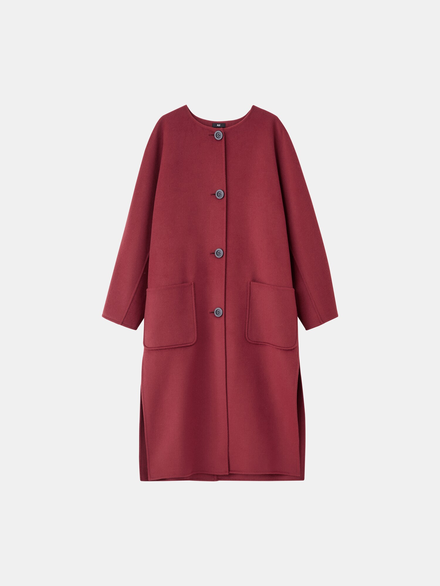 PLST(プラステ)公式 | ウールブレンドリバーカラーレスロングコート