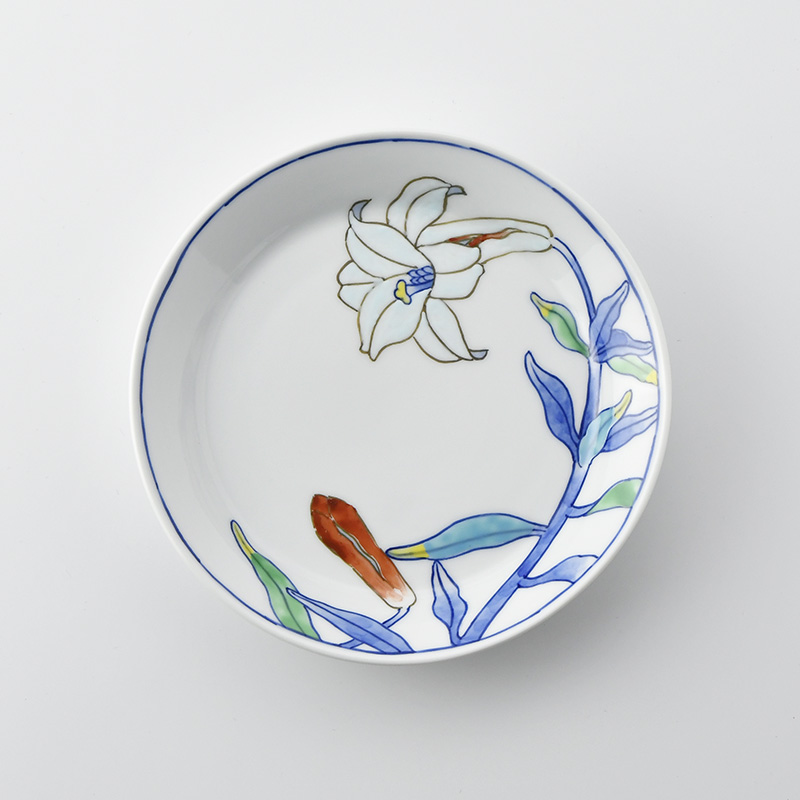 陶房義窯】染錦草花 ゆり絵 深取皿 | 三川内焼オンライン・ショップ