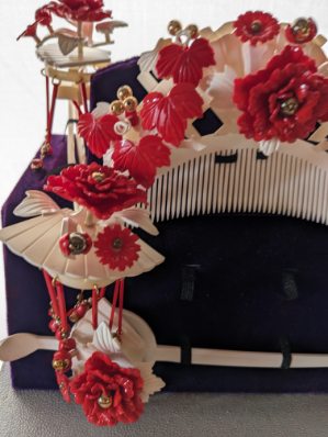 中古花嫁用赤×白かんざしセット（Wedding White＆white Kanzashi) | お
