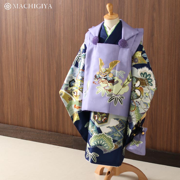 楽天市場】【レンタル】七五三 3歳 男の子 被布 着物 セット 絵羽 兜