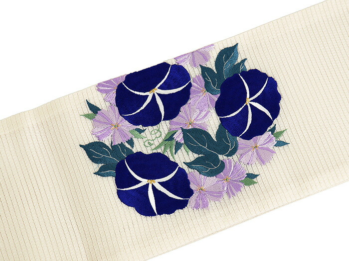 楽天市場】[華やかな刺繍！] 絽 細帯 半巾帯 花丸朝顔 (オフホワイト