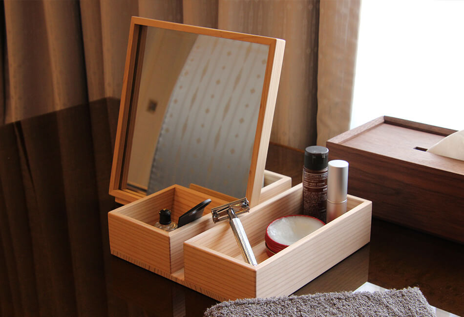 増田桐箱店 ミラーボックス【杉】 化粧鏡 化粧箱 メイク レディース 鏡
