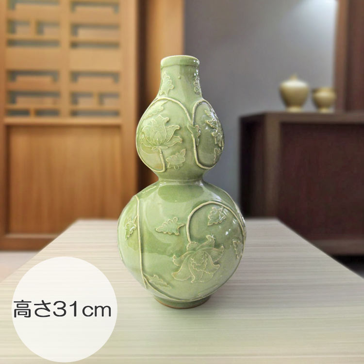 楽天市場】竜泉窯 天竜寺青磁瓢箪型牡丹文瓶 高さ約31cm 壺 中国 美術