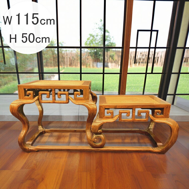 楽天市場】送料無料 天然木 2段 テーブル 大きい W115cm 飾り台 豪華