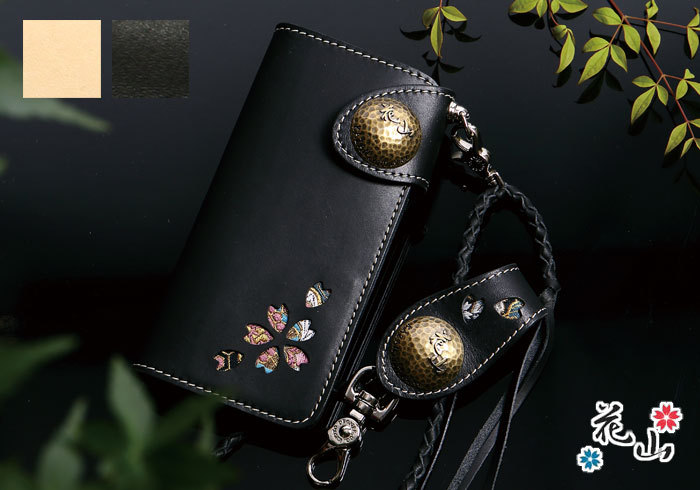 花山[かざん] 都桜金襴 桜型抜き レザーロングウォレット 和柄/本革/W