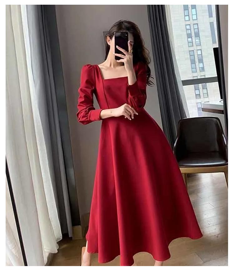 楽天市場】【送料無料】ワンピース スクエアネック 長袖 ドレス ロング