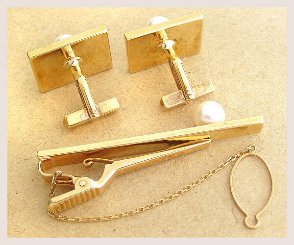 楽天市場】【半額】 ネクタイピン＆カフス K18(18金)YG ゴールド 真珠