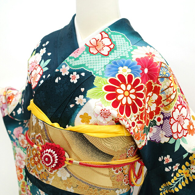 楽天市場】【中古】 振袖 着物 リサイクル 袷 フォーマル 正絹 青緑系