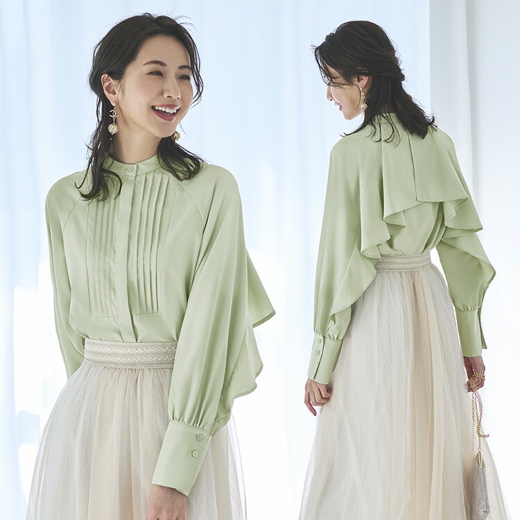 バックケープバンドカラーシャツブラウス「T1089」-RUIRUE BOUTIQUE