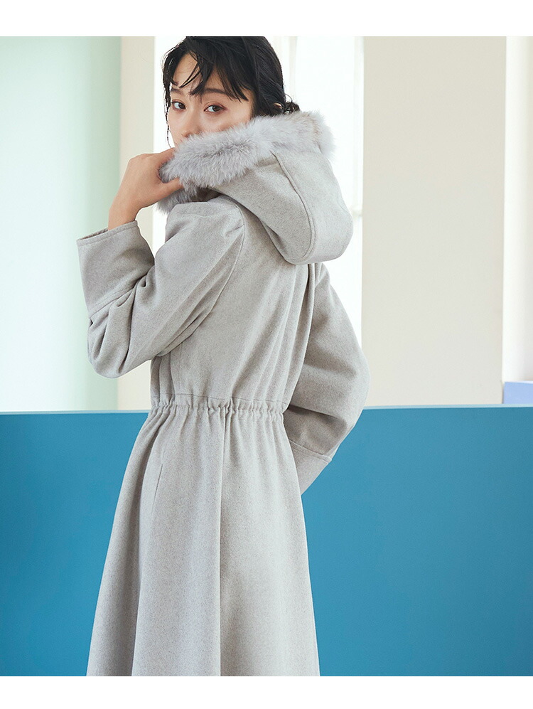 フォックスファーフーディーウールロングコート「K1162」-RUIRUE BOUTIQUE