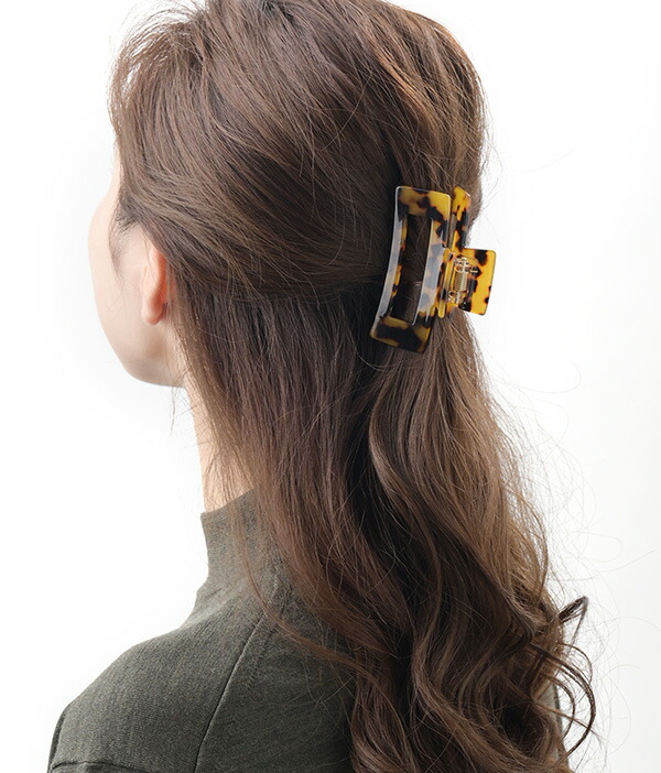 定形外発送・ネコポス不可】 べっ甲風スクエア型バンスクリップ H-919