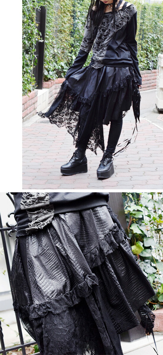 楽天市場】クロコアシメスカート ゴシック パンク スカート ひざ丈 膝