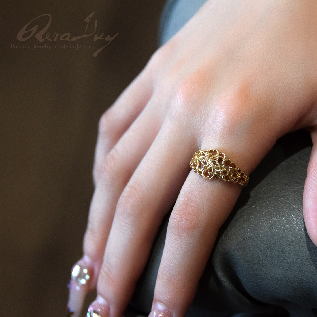 k10 リング 地金 透かし ゴールドリング アラベスク アンティーク