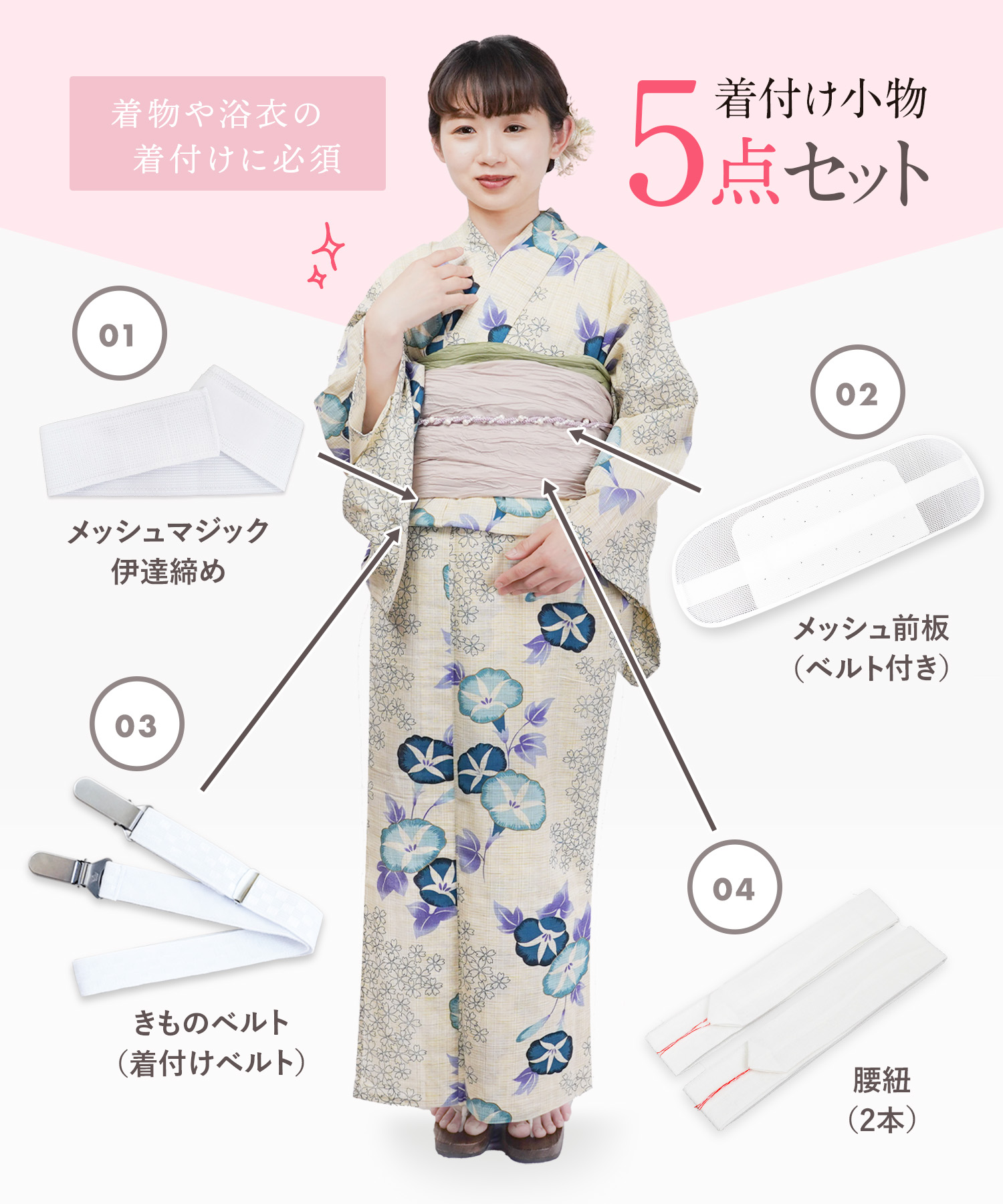楽天市場】[数量限定] 浴衣 着付けセット 小物 5点セット オール