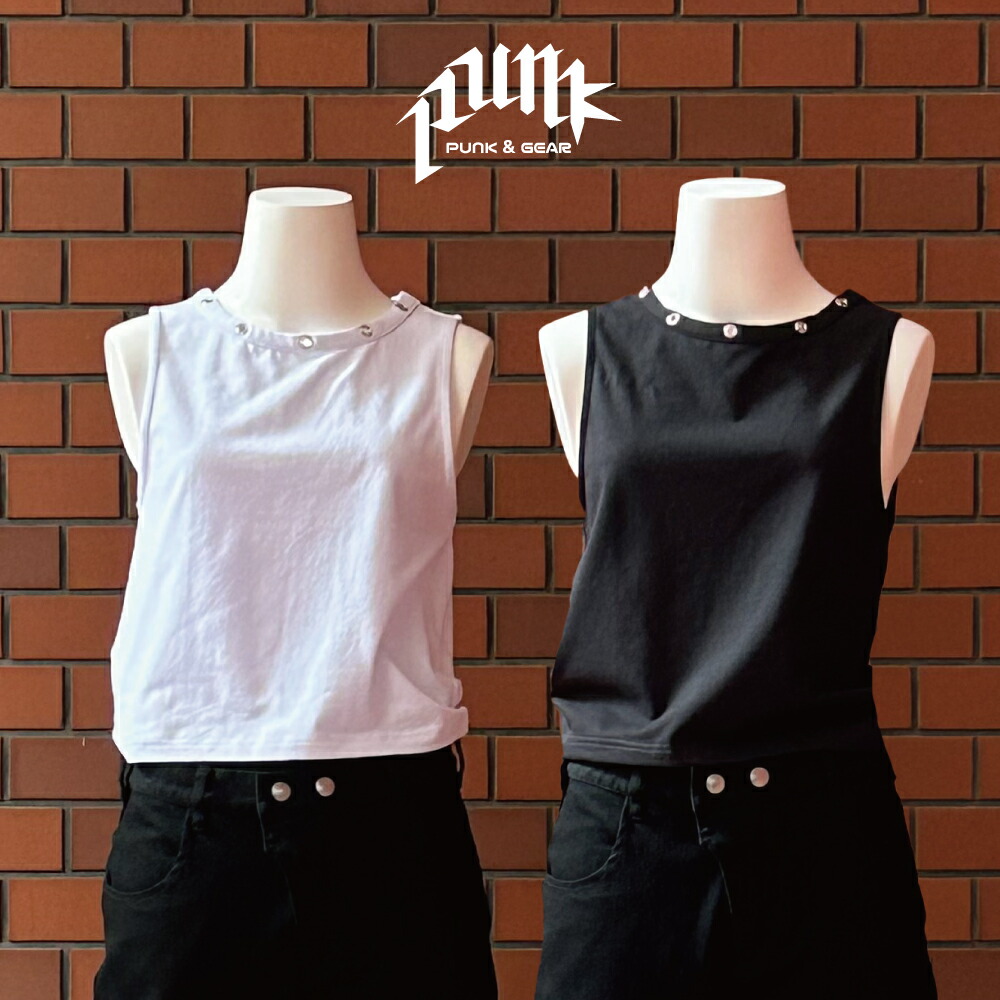 タンクトップ レディース クロップド丈 トップス y2k サブカル 白 黒