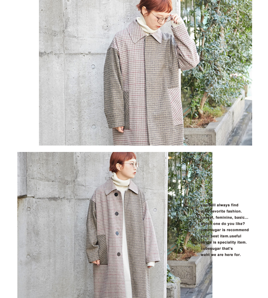 楽天市場】チェスターコート / CUBE SUGAR ウール グレンチェック
