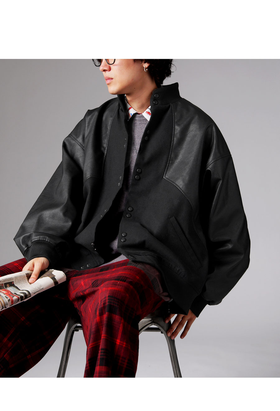 異素材切替 ジャケット メンズ リブブルゾン 送料無料・メール便不可