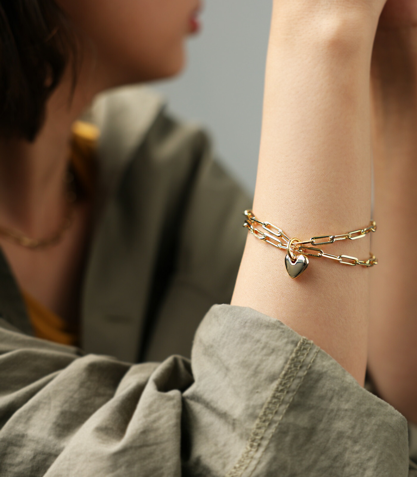 アクセ送料無料 ハートチャーム付き ブレスレット レディース チェーン