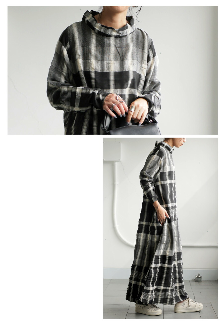 チェック柄ワンピース ワンピース レディース ロング 送料無料・(100