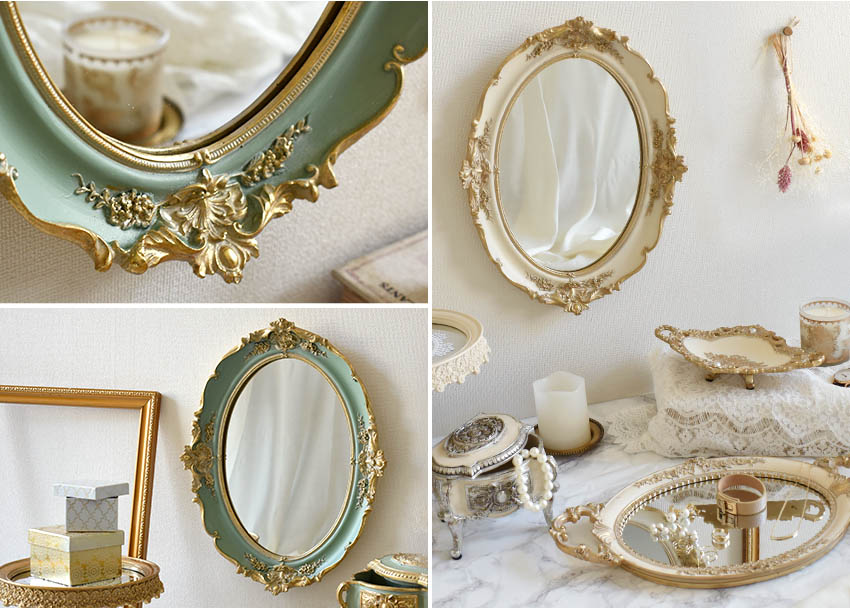 楽天市場】アンティークデコ 壁掛けミラー ウォールミラー 鏡 丸形