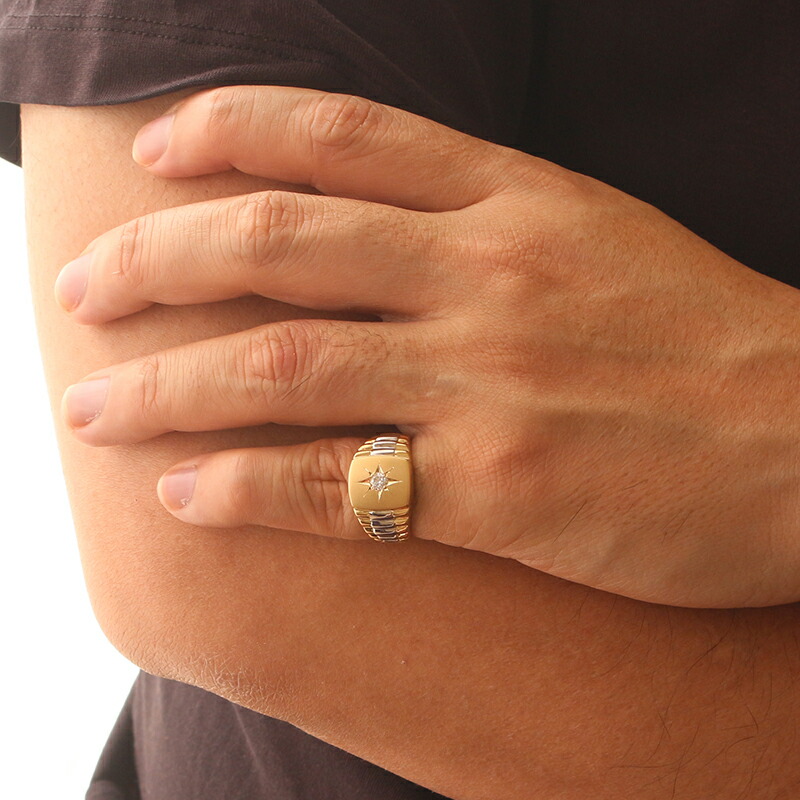 楽天市場】18金 印台 リング メンズ レディース 指輪 ダイヤモンド 後