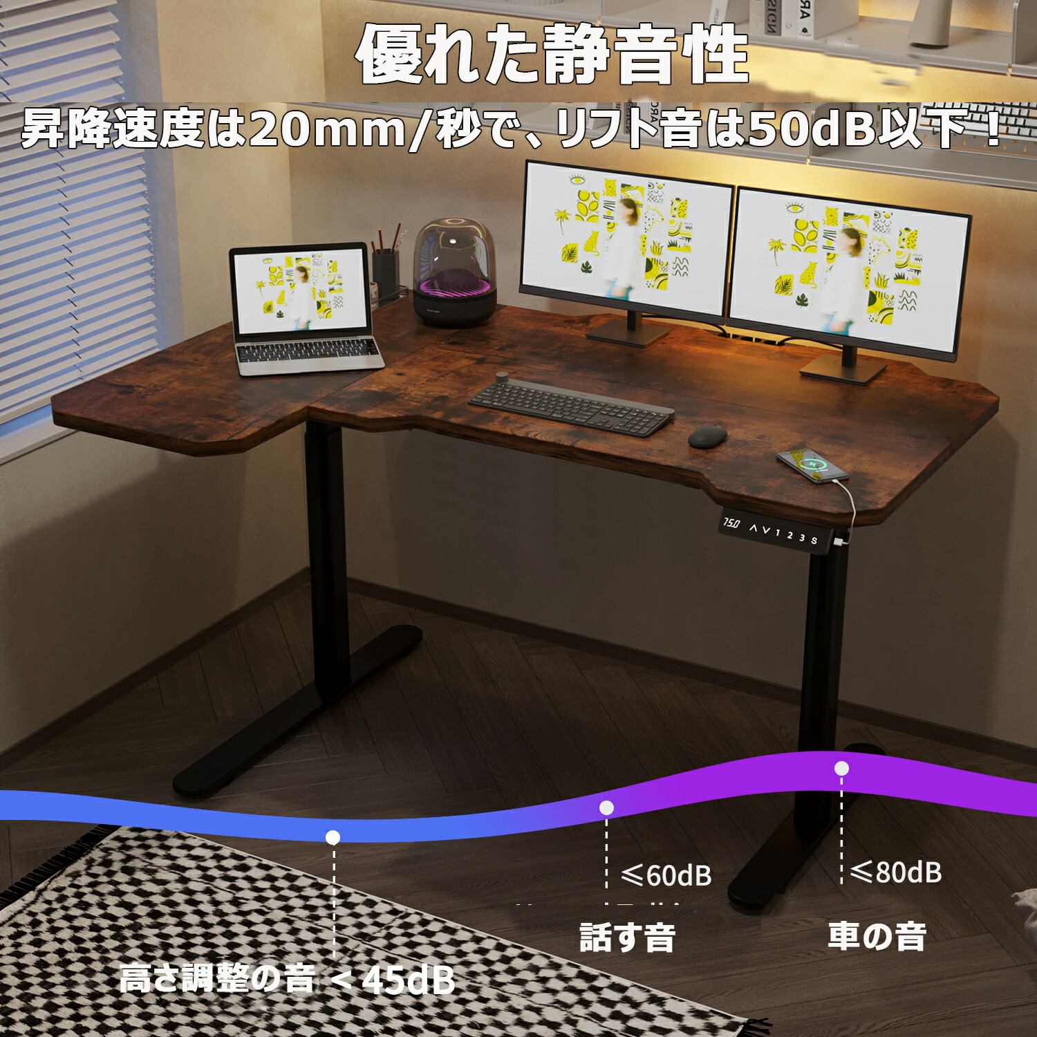 楽天市場】bilbil 昇降デスク 電動 パソコンラック150CM×101CM