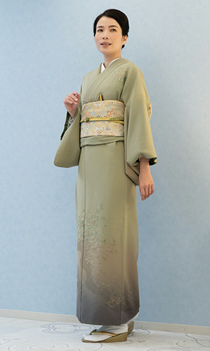 楽天市場】【レンタル】高級正絹 着物 訪問着 フルセット 柳茶色 汕頭