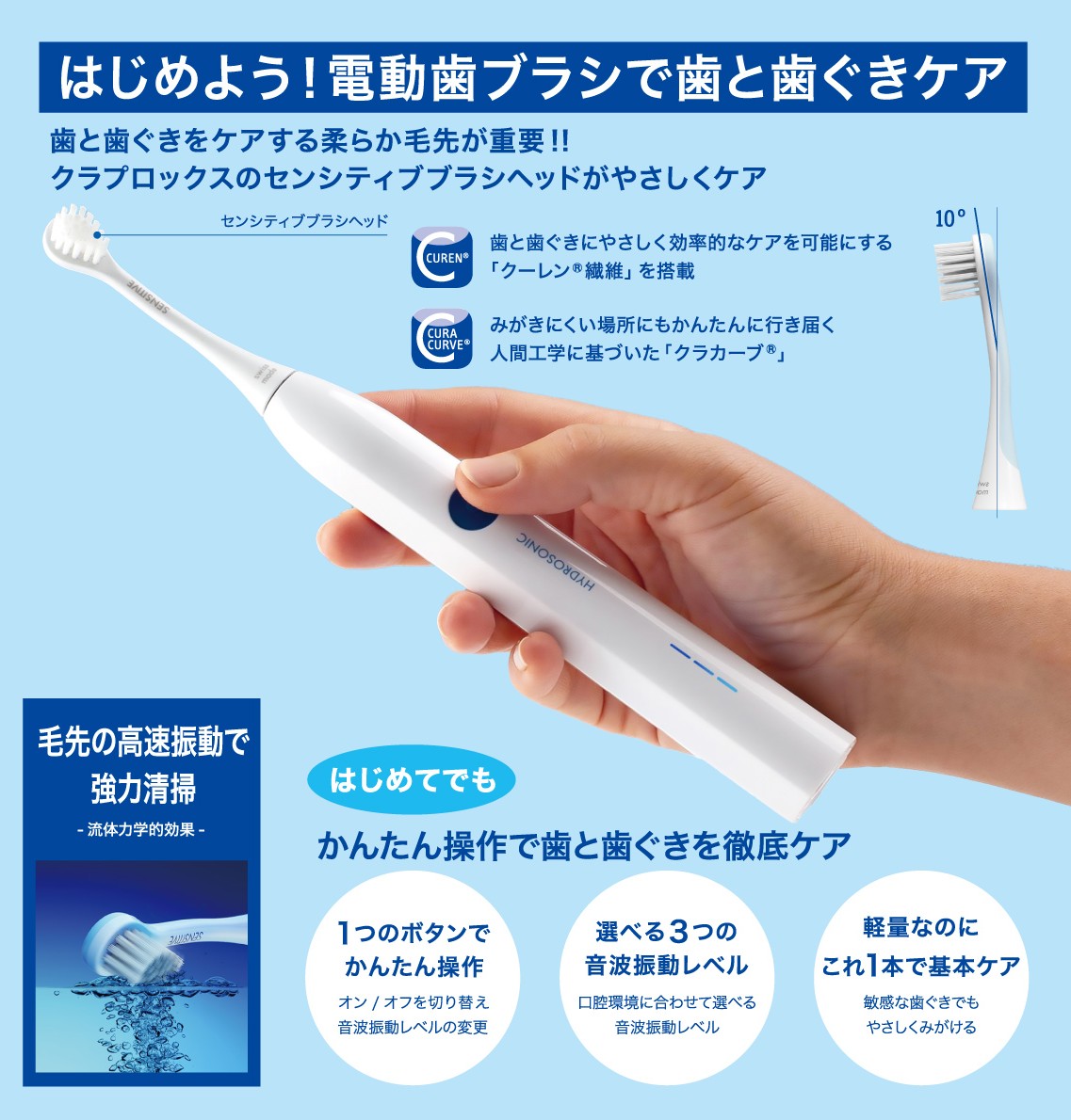 クラプロックス 音波式電動歯ブラシ ハイドロソニックイージー 電動