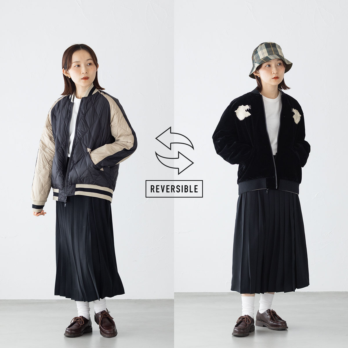 タイオン リバーシブル スカジャン ダウン ジャケット ベロア