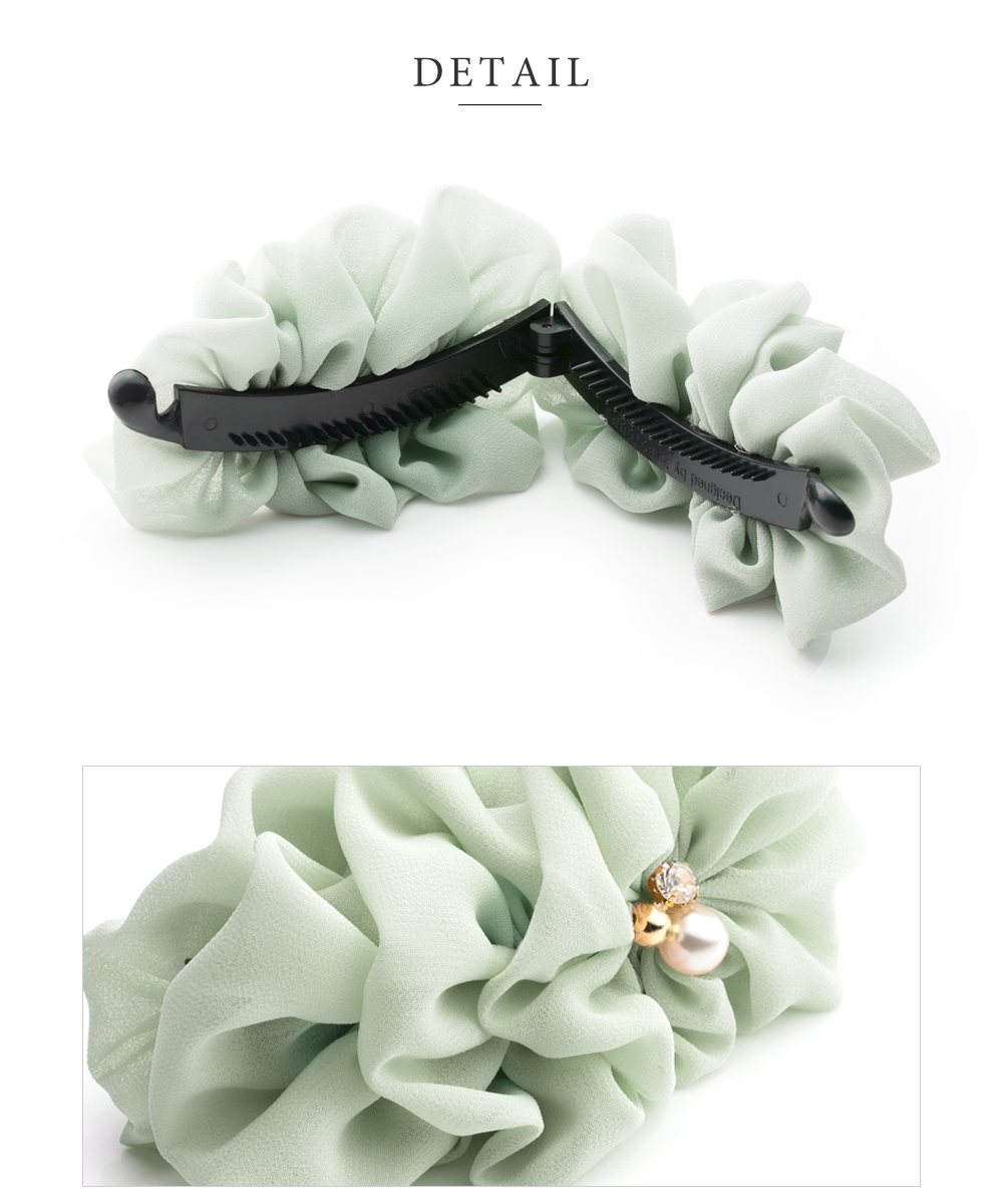 ゆうパケット】バナナクリップ 大きめ リボン シフォン ヘアクリップ