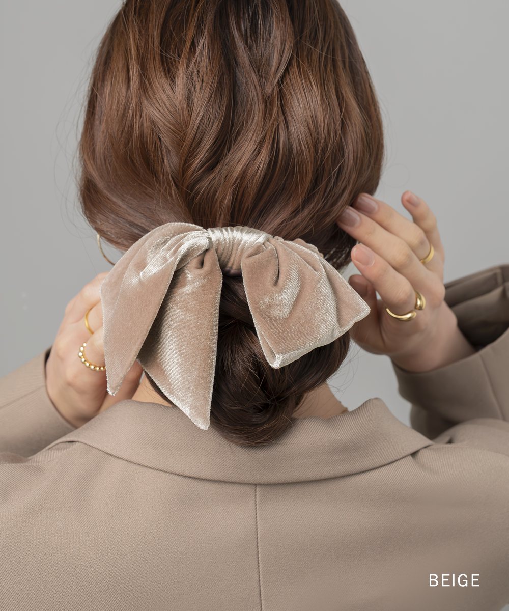 ゆうパケット】 シュシュ リボン ベロア ベルベット アシンメトリー