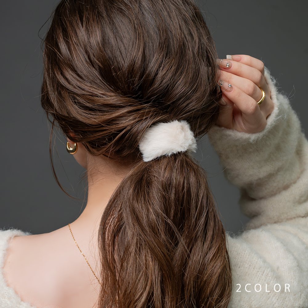 ゆうパケット】 ポニーフック ヘアゴム フェイクファー カーブ
