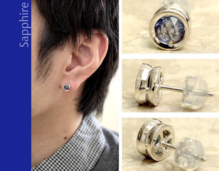 楽天市場】ローズカット ブルー サファイヤ メンズピアス 約4.0mm