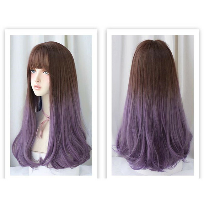 楽天市場】フルウィッグ ロングウィッグ ブラウン パープル メッシュ
