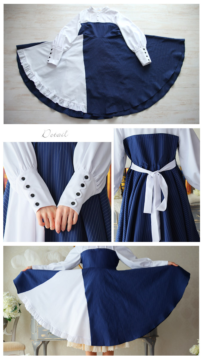 大きいサイズ LL ワンピース ミディアム丈 ストライプ クラシカル