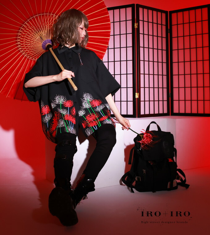 トップス シャツ ビッグシルエット ユニセックス 和柄 彼岸花