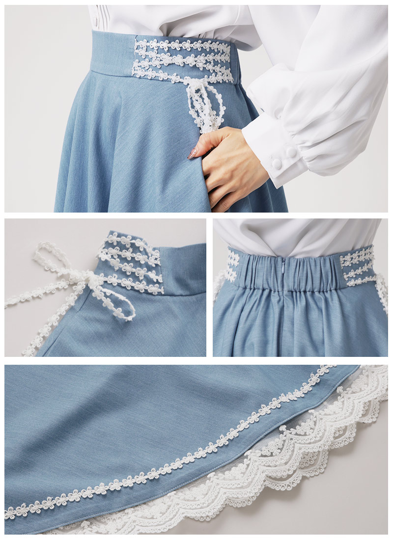 風に揺れるデニムのネモフィラフレアスカート ｜ Favoriteオリジナル