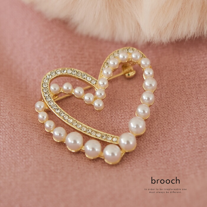 楽天市場】パールハートブローチ レディース ゴールド ≪ゆうメール便