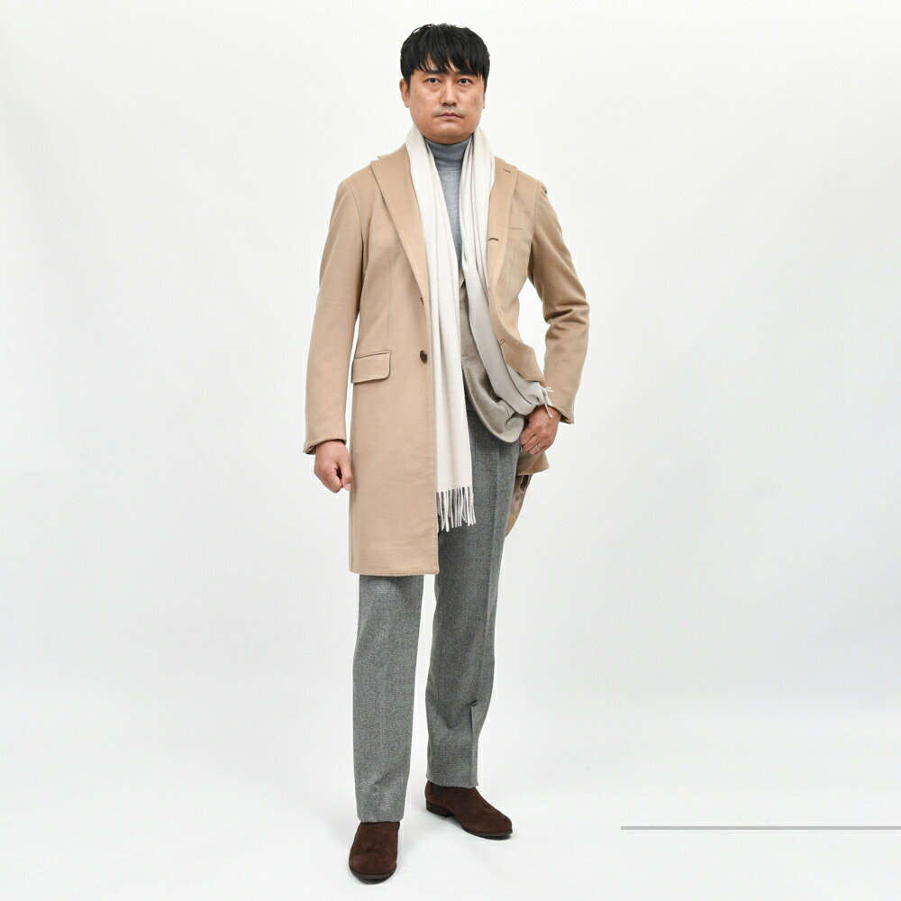 guji（グジ）カシミアフランネルソリッドチェスターフィールドコート