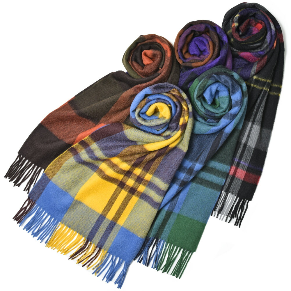 Joshua Ellis（ジョシュア エリス）カシミアチェックマフラー 35×190